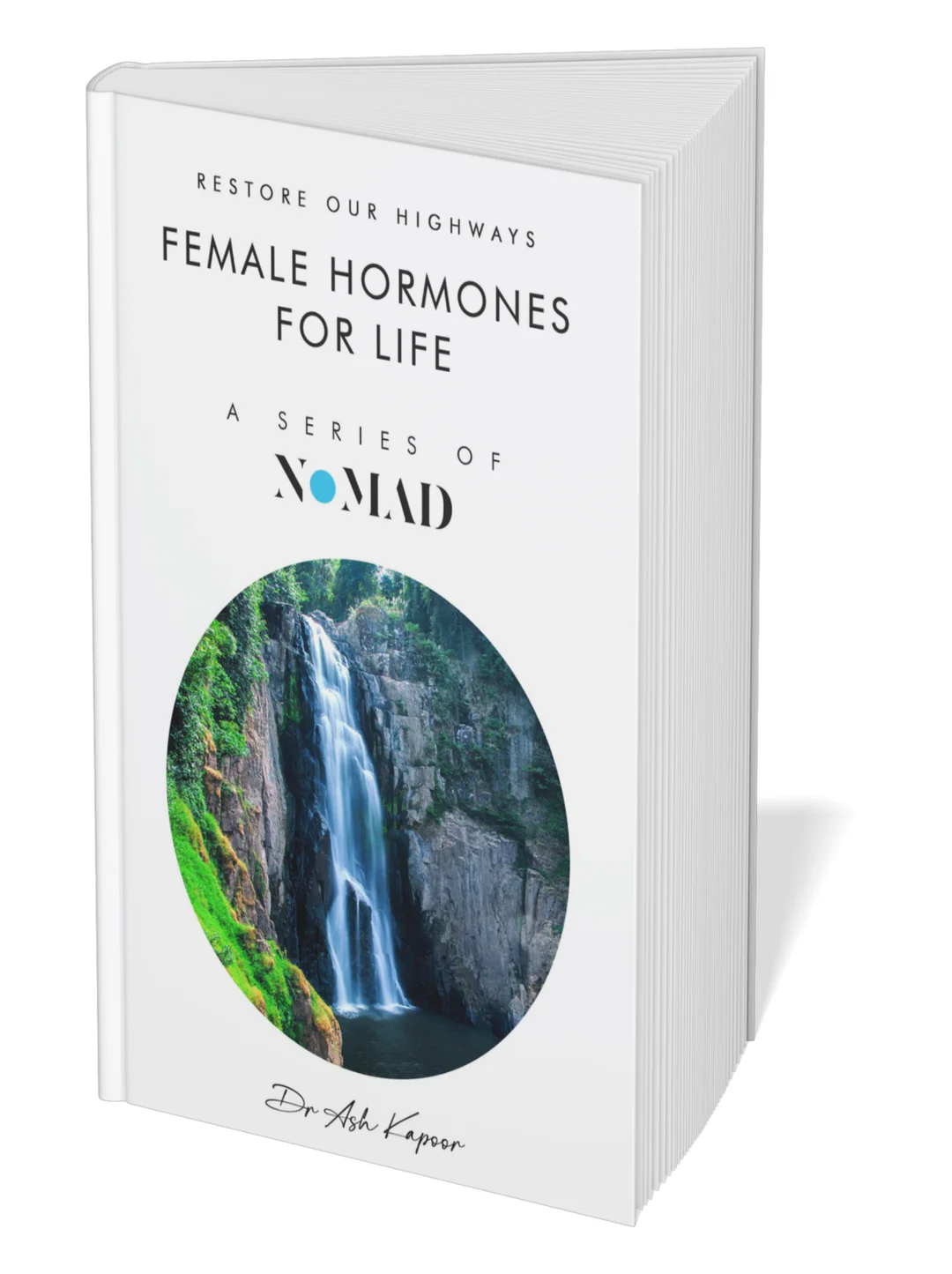 Book cover of Female Hormones for Life showing a waterfall in a forest