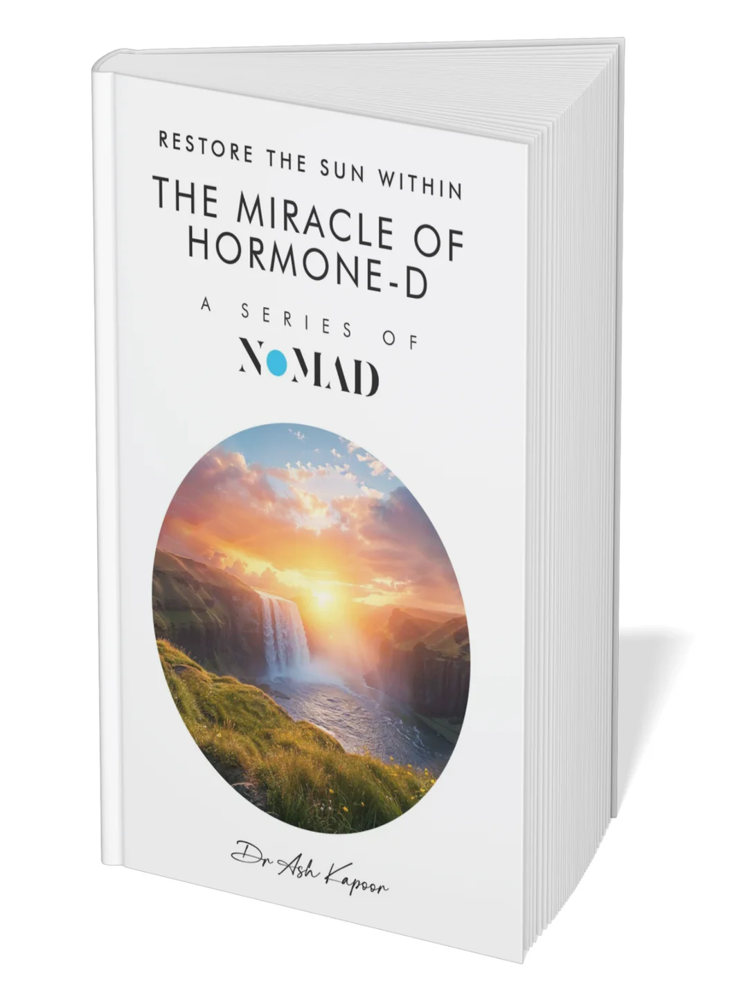 Book cover of The Miracle of Hormone-D showing a sunset over a waterfall