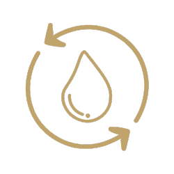 Gold line drawing of a water droplet inside a circular arrow