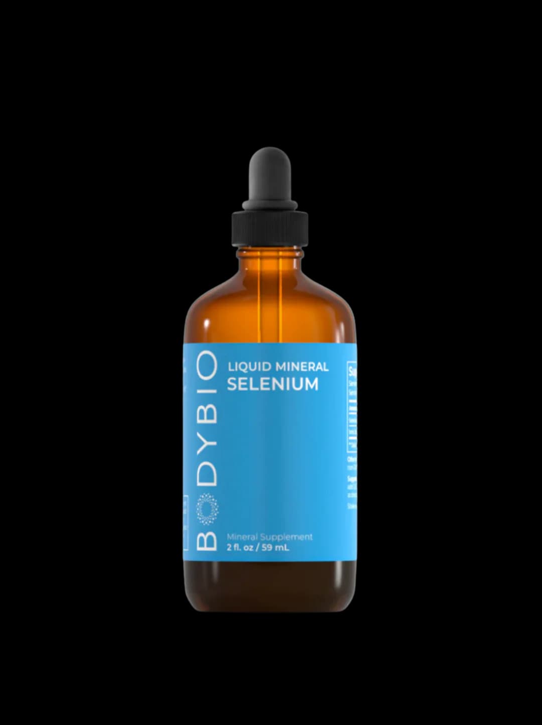 Blue and orange BodyBio Liquid Selenium dropper bottle