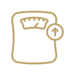 Gold line drawing of bathroom scales with an upward arrow